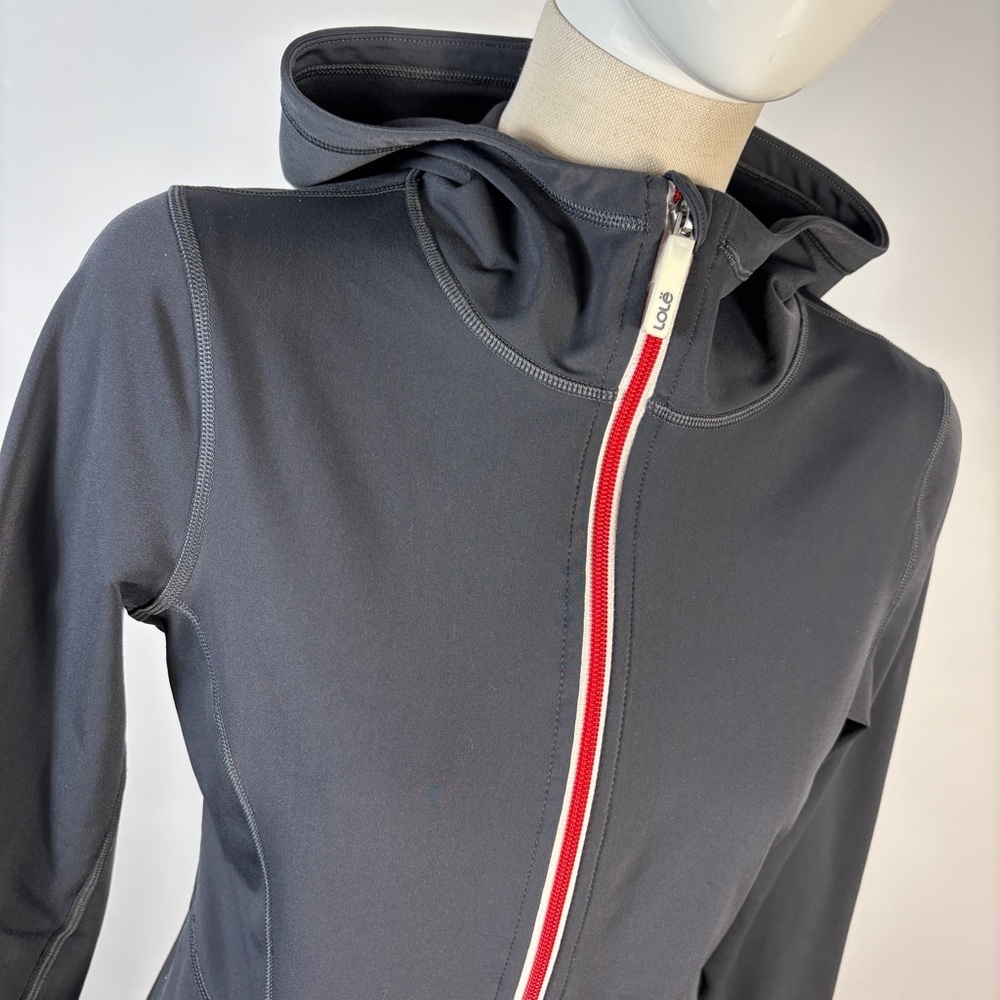 Lolë Women's Gray Full Zip Hooded Athletic Jacket Red Stripe S - Picture 4 of 10